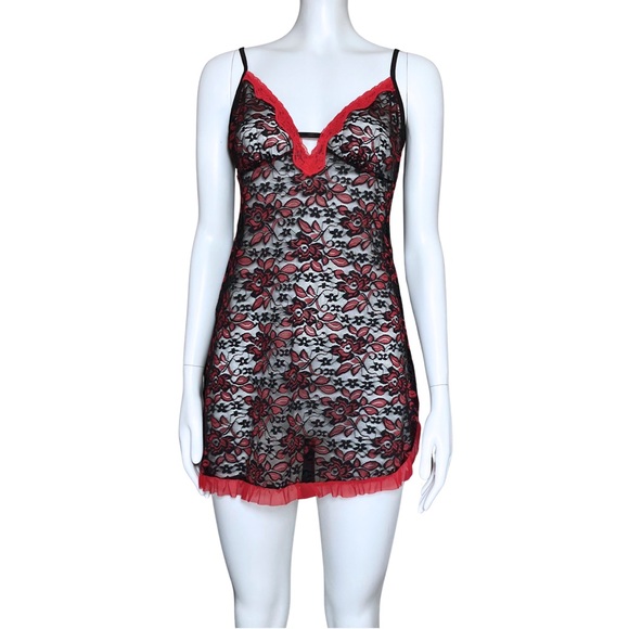 Gothic Black Red Sheer Lace Slip Dress. Small. Coquette Trashy2K Goth Lingerie - Picture 2 of 8